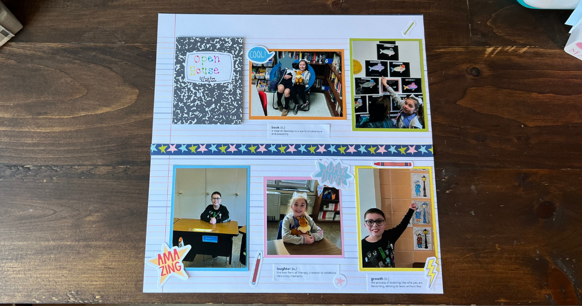 Bright & Colorful School Days Scrapbook Page Idea for School Memories